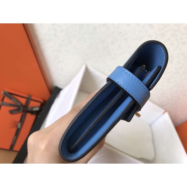 HERM Kelly Classic Long Wallet In Blue Jean Epsom Leather