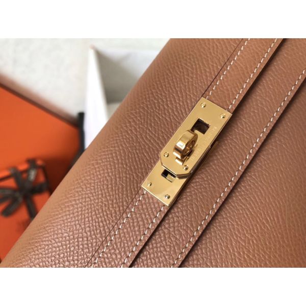 HERM Kelly Classic Long Wallet In Brown Epsom Leather