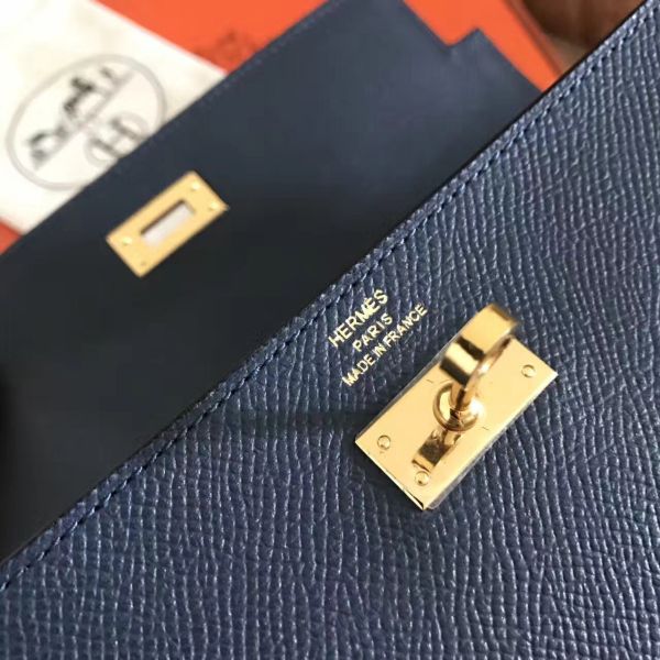 HERM Kelly Classic Long Wallet In Navy Epsom Leather