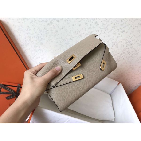 HERM Kelly Classic Long Wallet In Grey Epsom Leather