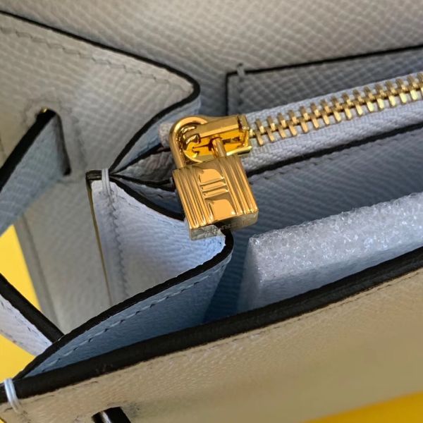 HERM Kelly Classique To Go Wallet In Blue Zephyr Epsom Calfskin