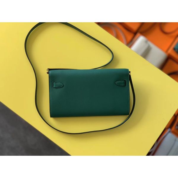 HERM Kelly Classique To Go Wallet In Malachite Epsom Calfskin