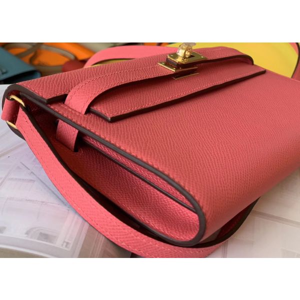 HERM Kelly Classique To Go Wallet In Rose Lipstick Epsom Calfskin
