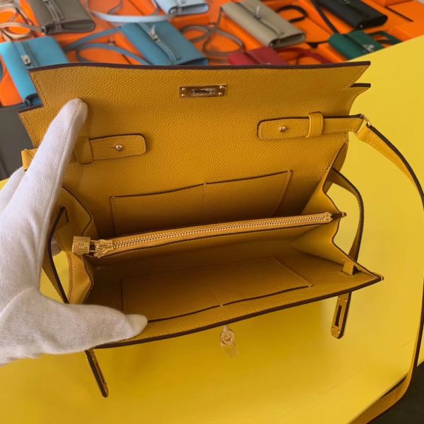 HERM Kelly Classique To Go Wallet In Yellow Epsom Calfskin