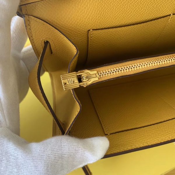 HERM Kelly Classique To Go Wallet In Yellow Epsom Calfskin