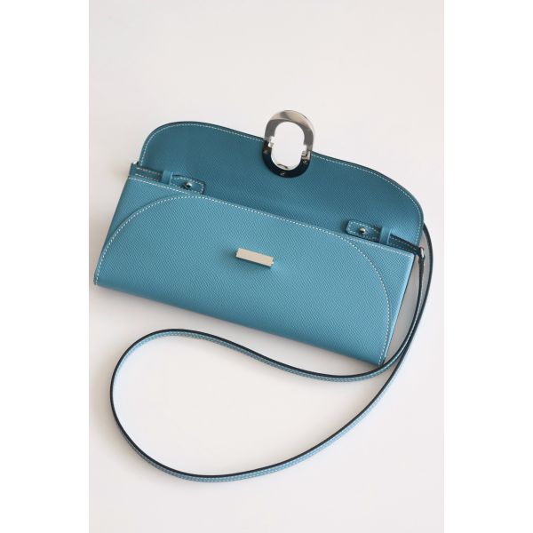 HERM Maillon To Go Wallet in Blue Jean Epsom Calfskin