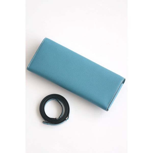 HERM Maillon To Go Wallet in Blue Jean Epsom Calfskin