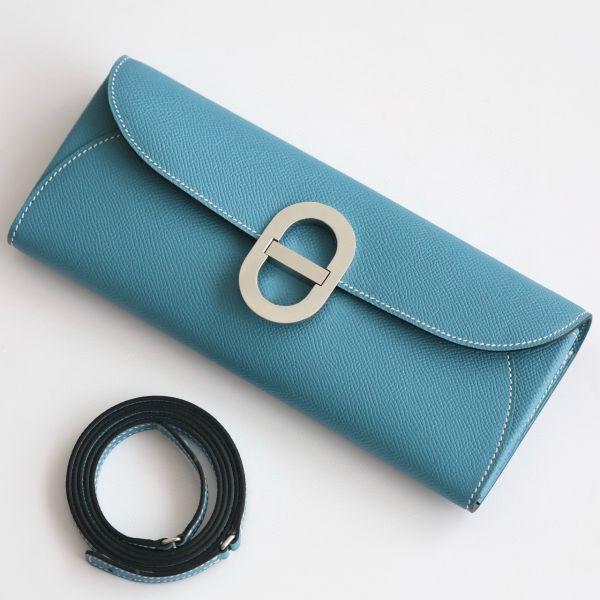 HERM Maillon To Go Wallet in Blue Jean Epsom Calfskin