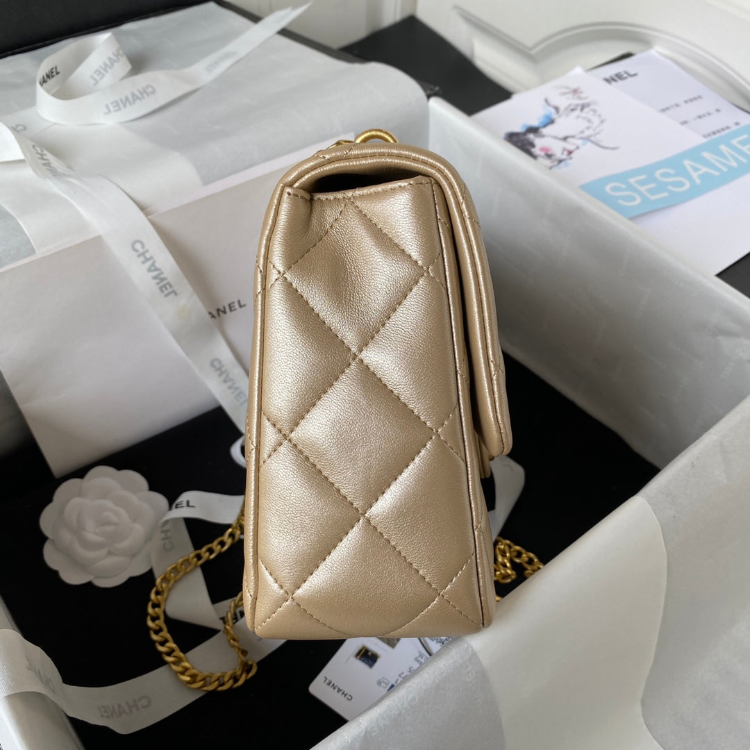Flap Bag 24cm Gold Lambskin Gold Hardware