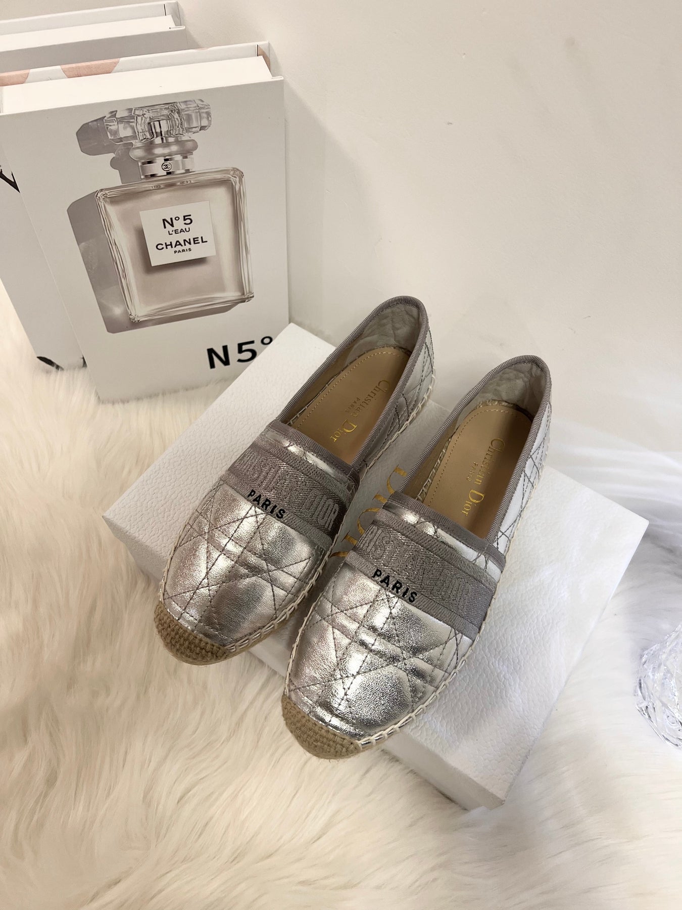 GRANVILLE ESPADRILLE SILVER QUILTED CANNAGE CALFSKIN