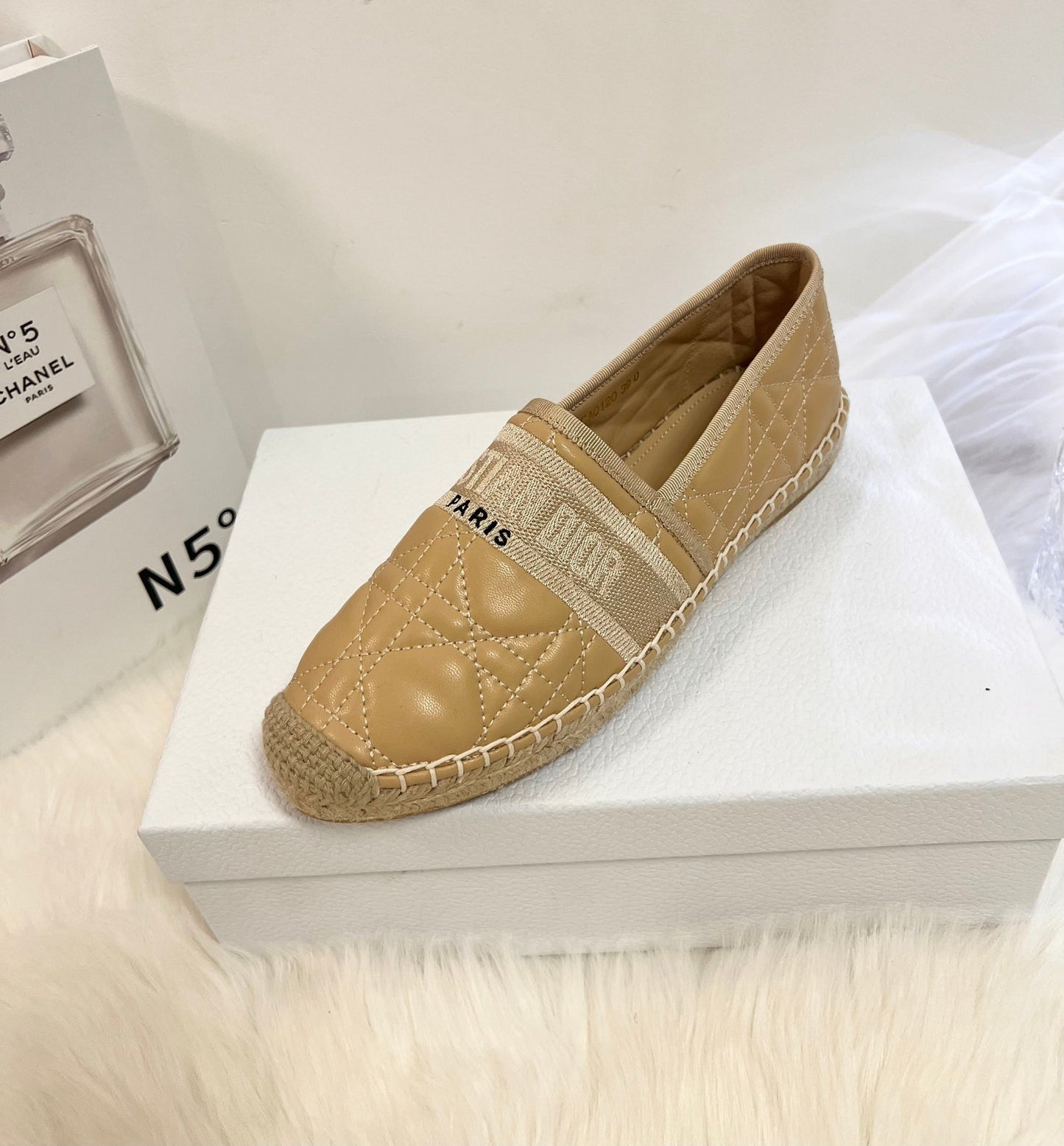 GRANVILLE ESPADRILLE CAMEL BEIGE QUILTED CANNAGE CALFSKIN