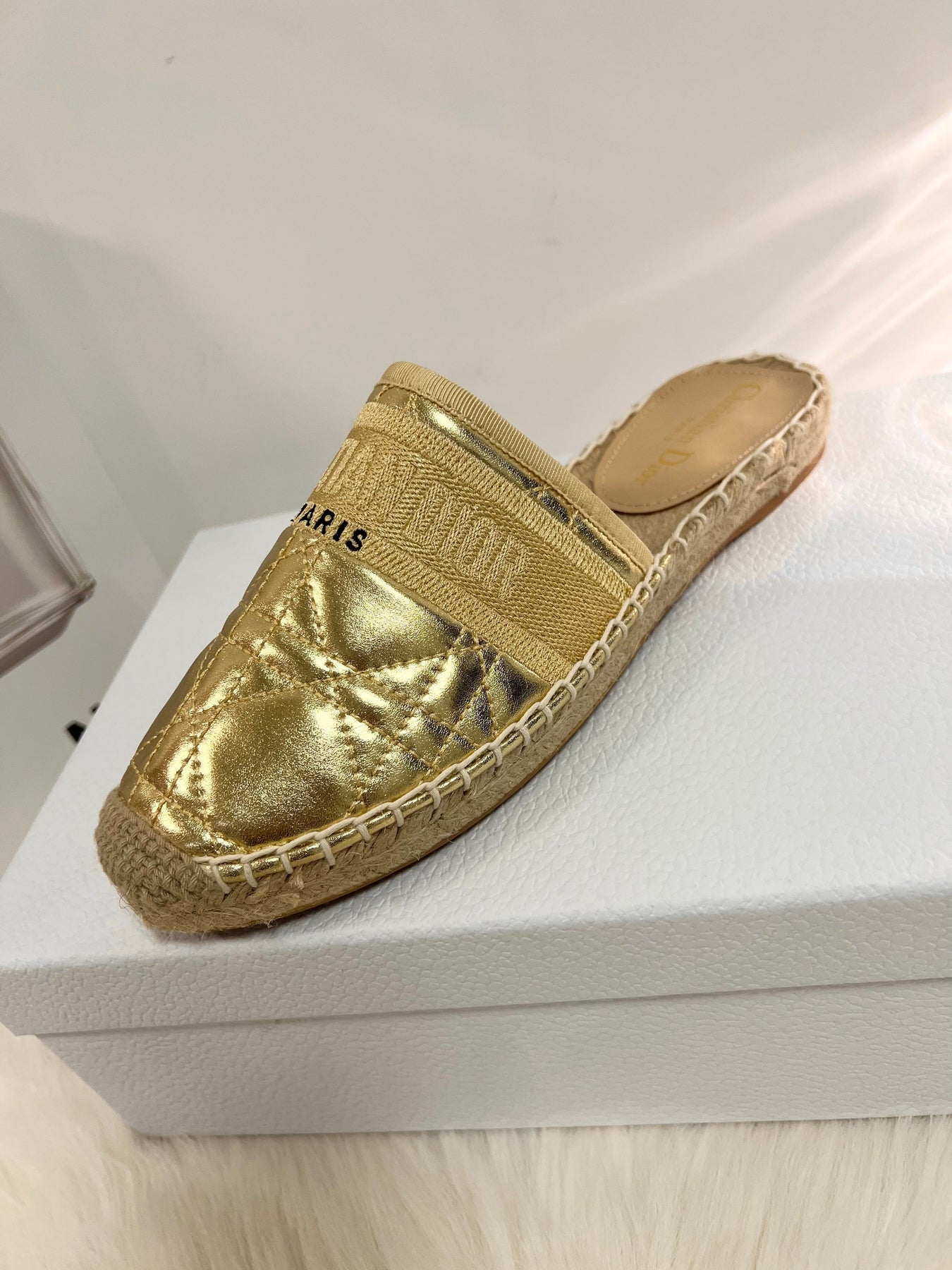GRANVILLE ESPADRILLE MULE GOLD QUILTED CANNAGE CALFSKIN