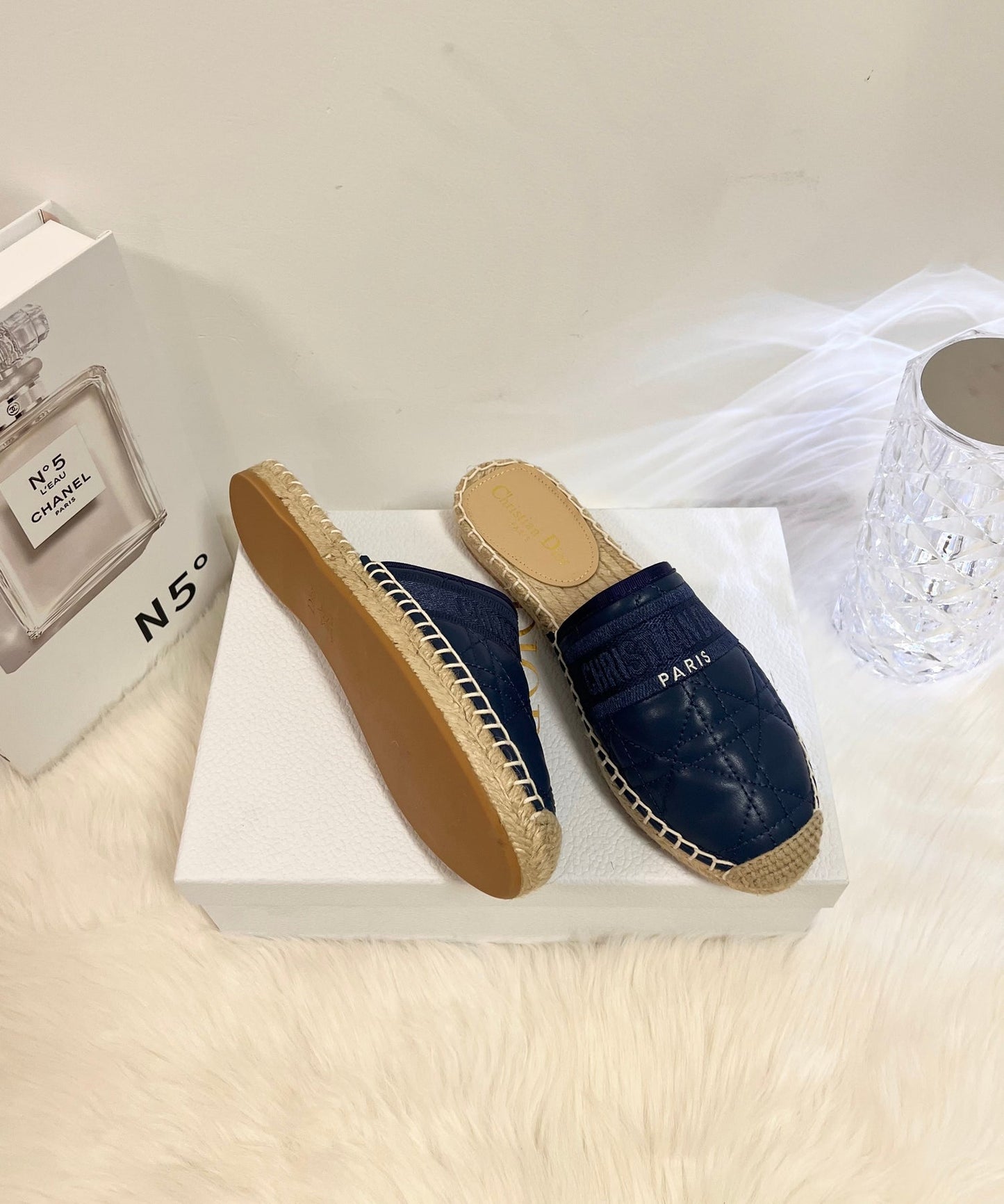 GRANVILLE ESPADRILLE MULE NAVY BLUE QUILTED CANNAGE CALFSKIN