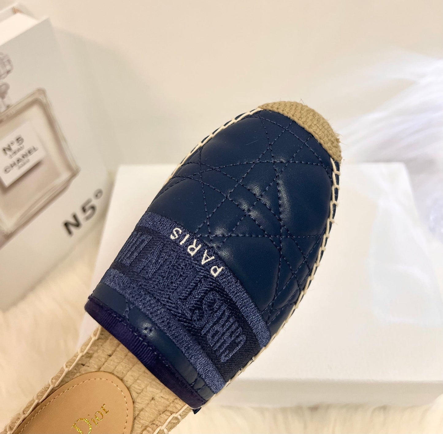 GRANVILLE ESPADRILLE MULE NAVY BLUE QUILTED CANNAGE CALFSKIN