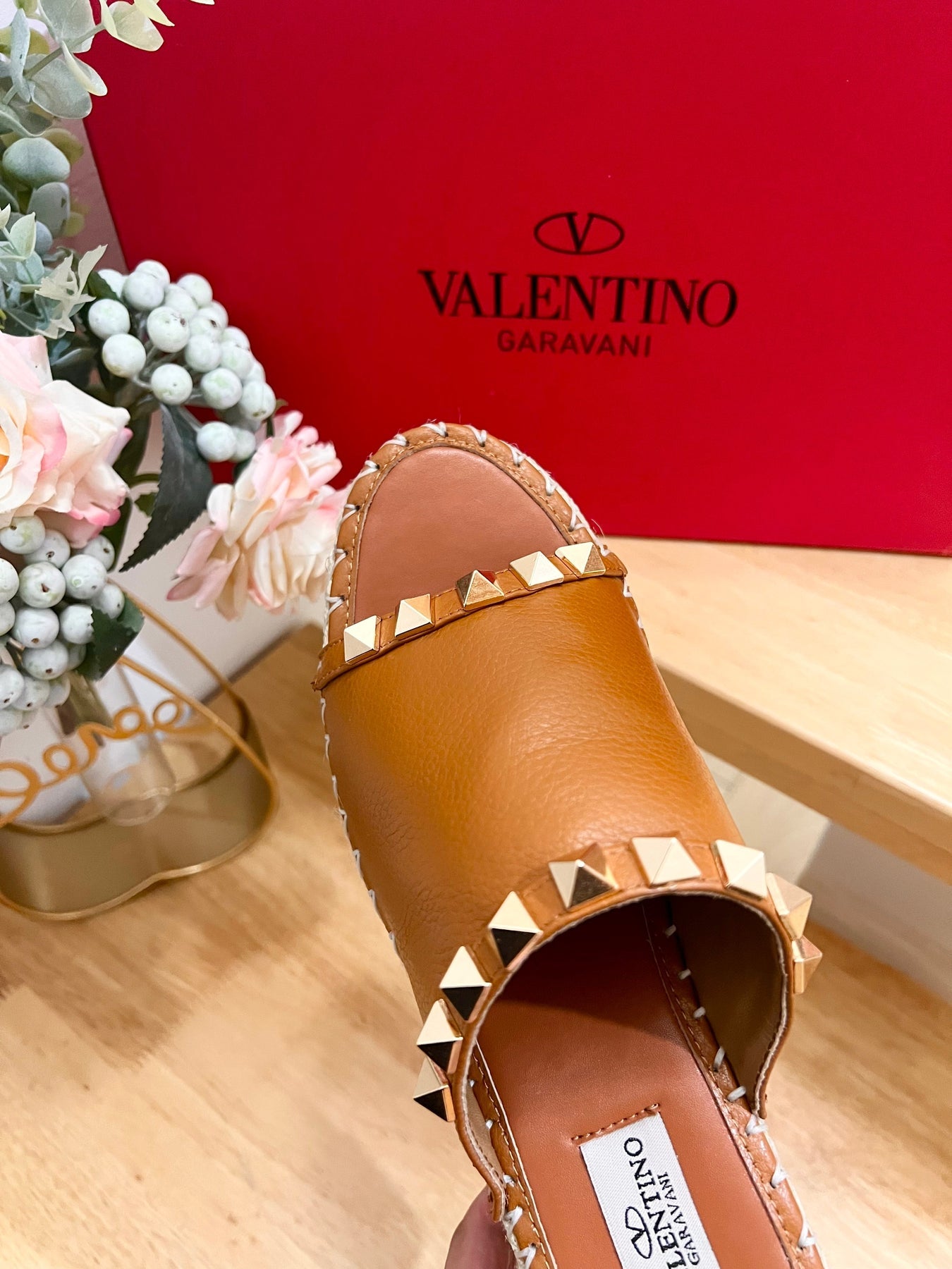 LACE-UP WEDGE SANDALS IN BRONZE BROWN CALFSKIN WITH STUDS