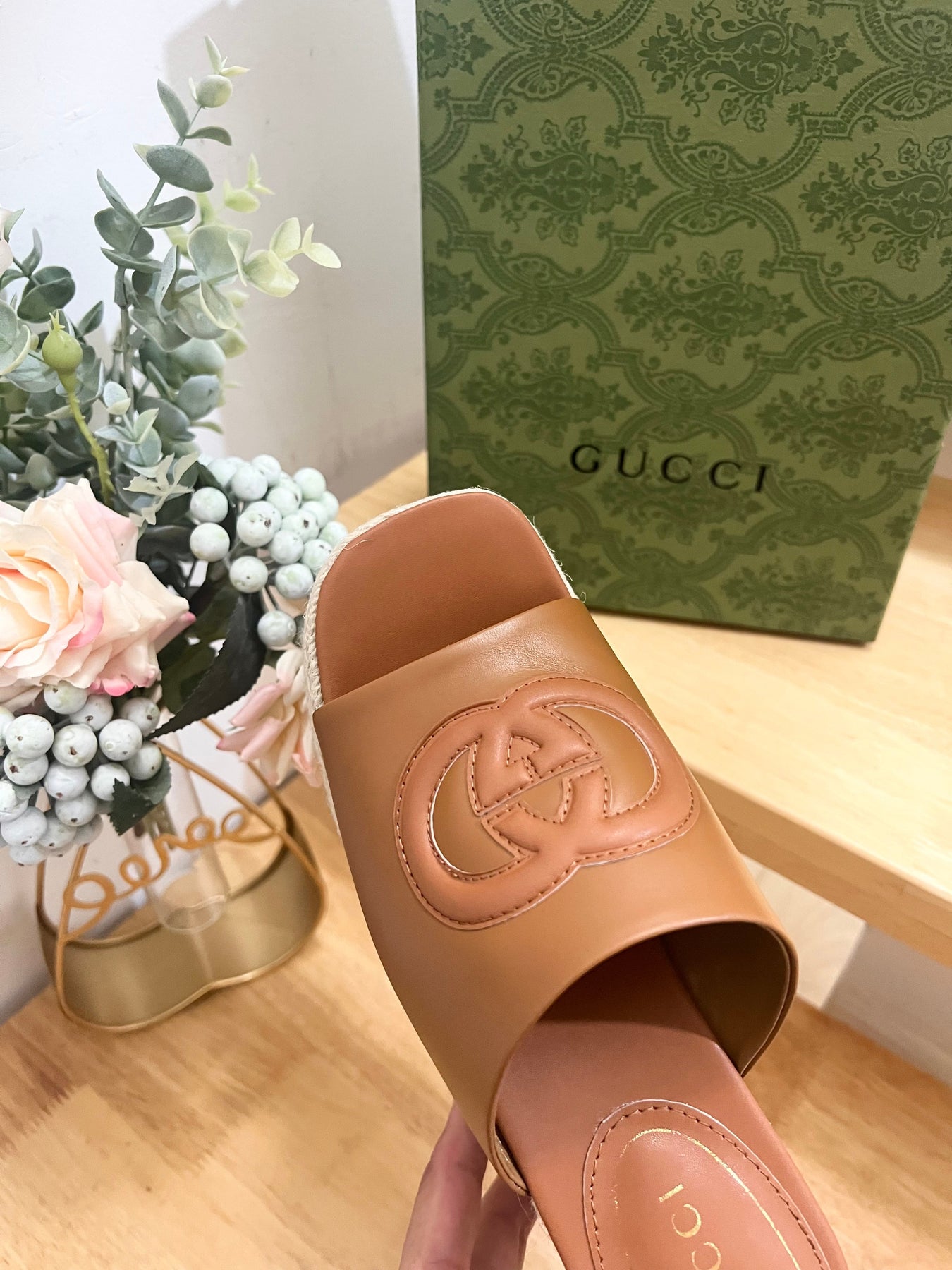 HIGH 10CM WEDGE SANDALS IN RUSSET BROWN SHEEPSKIN