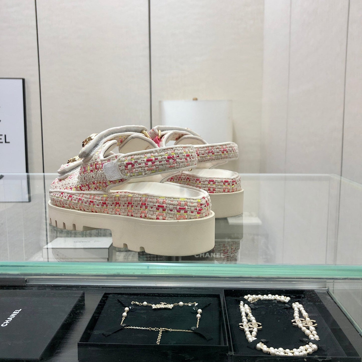 DAD SANDAL IN WHITE MIX BRIGHT PINK TWEED FABRIC