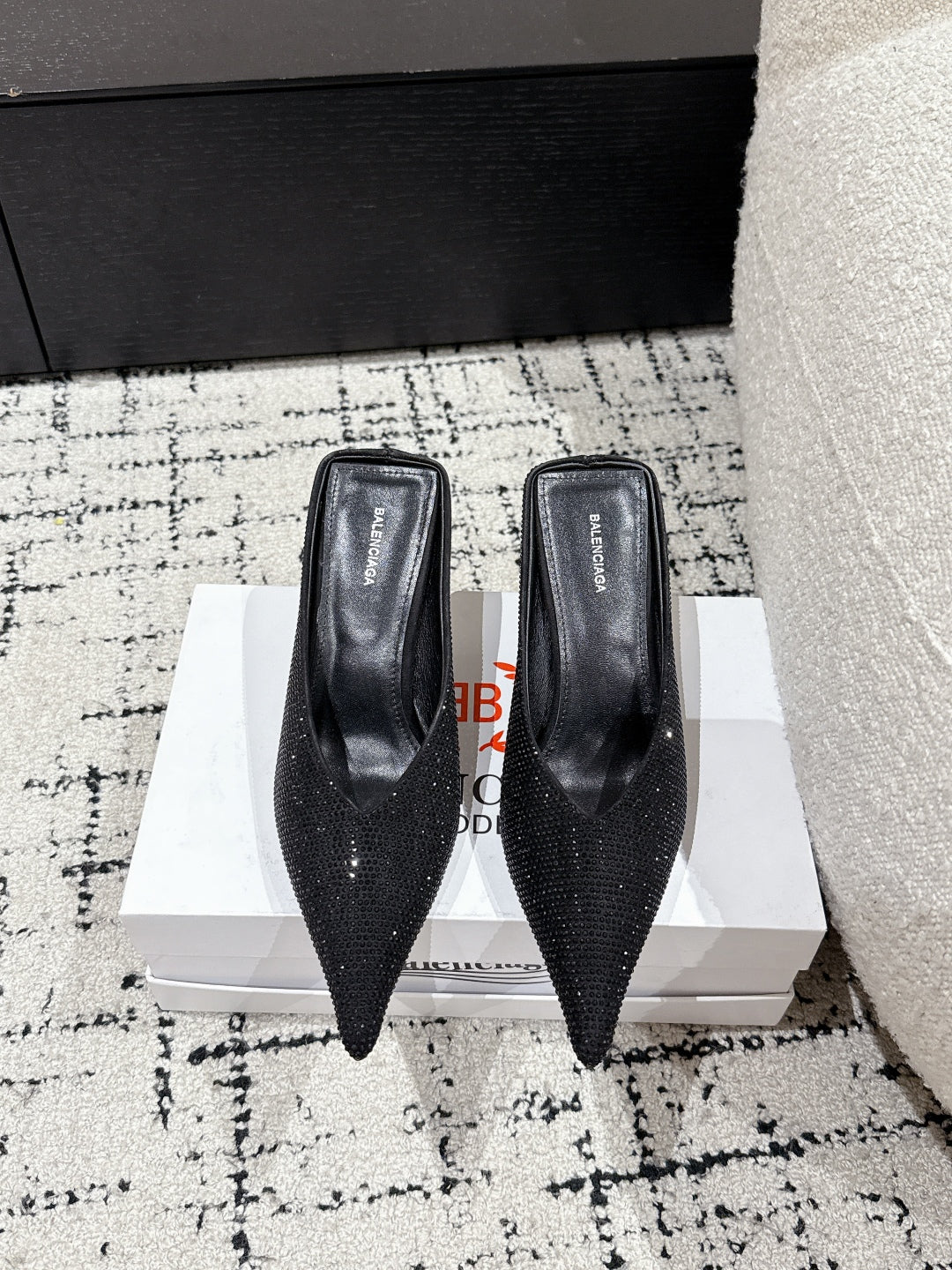 KNIFE 65MM HIGH MULE IN BLACK SUEDE ATTACHED FULL CRYSTALS