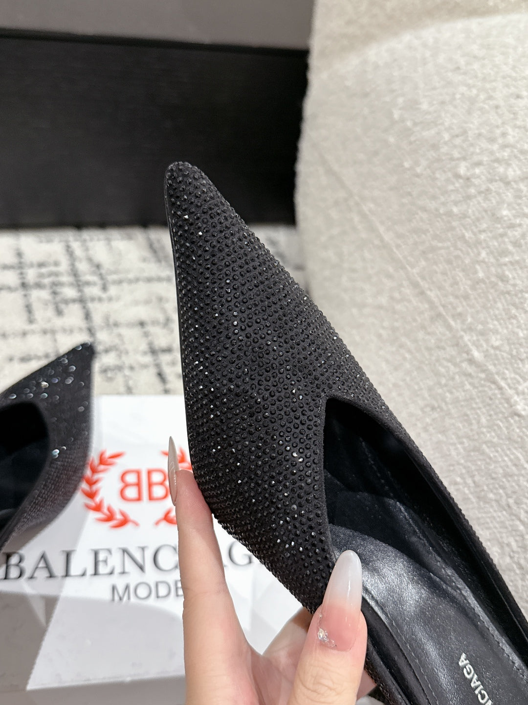 KNIFE 65MM HIGH MULE IN BLACK SUEDE ATTACHED FULL CRYSTALS