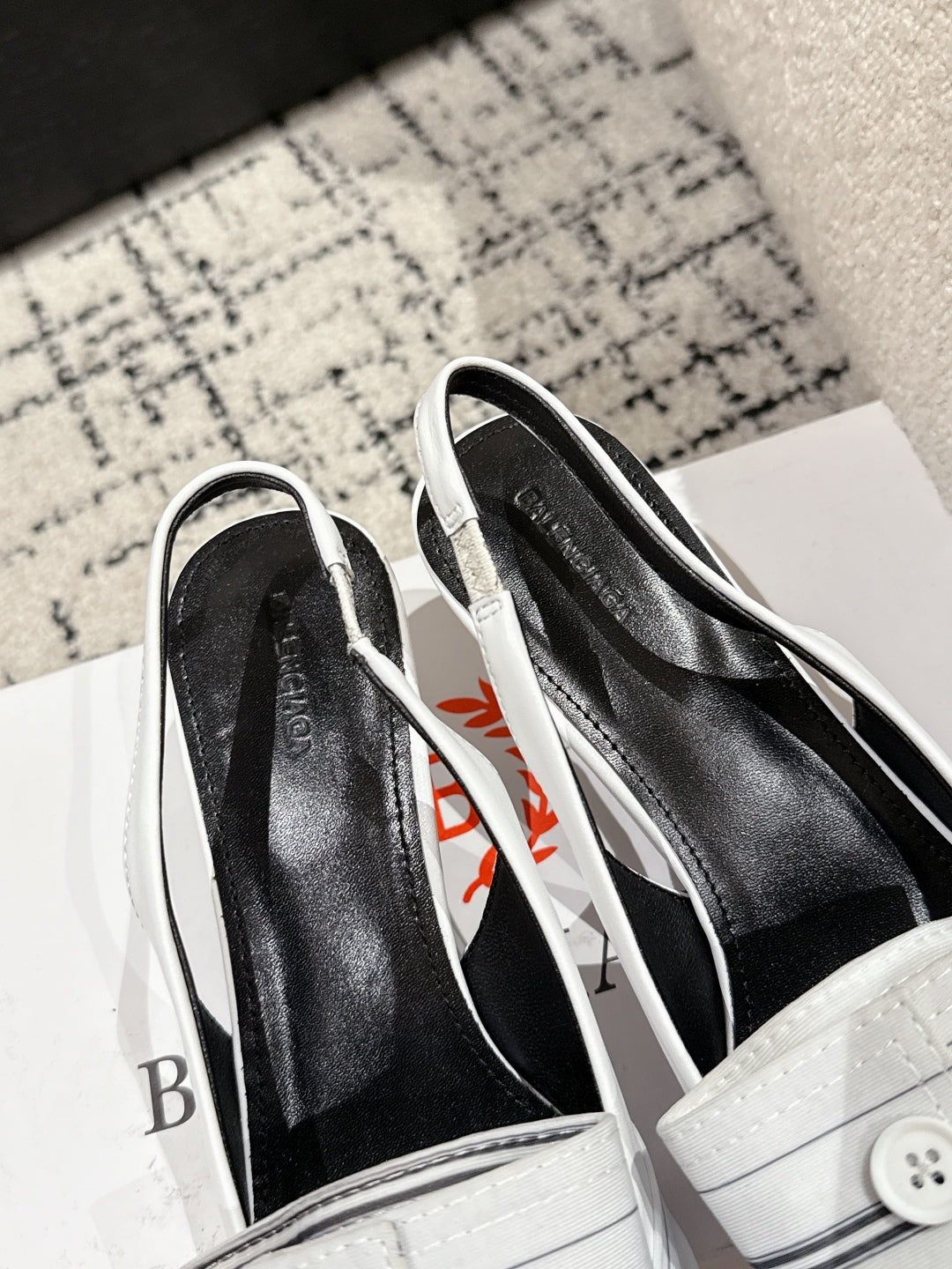 KNIFE CHEMISE 45MM SLINGBACK IN WHITE MIX BLACK COTTON AND CALFSKIN
