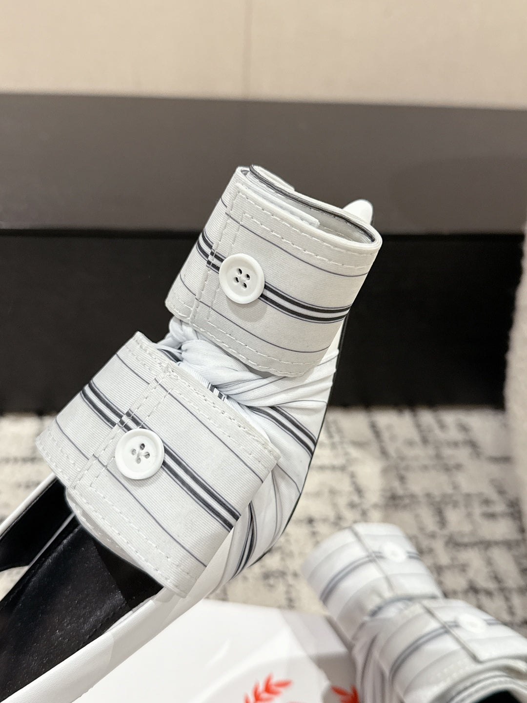 KNIFE CHEMISE 45MM SLINGBACK IN WHITE MIX BLACK COTTON AND CALFSKIN