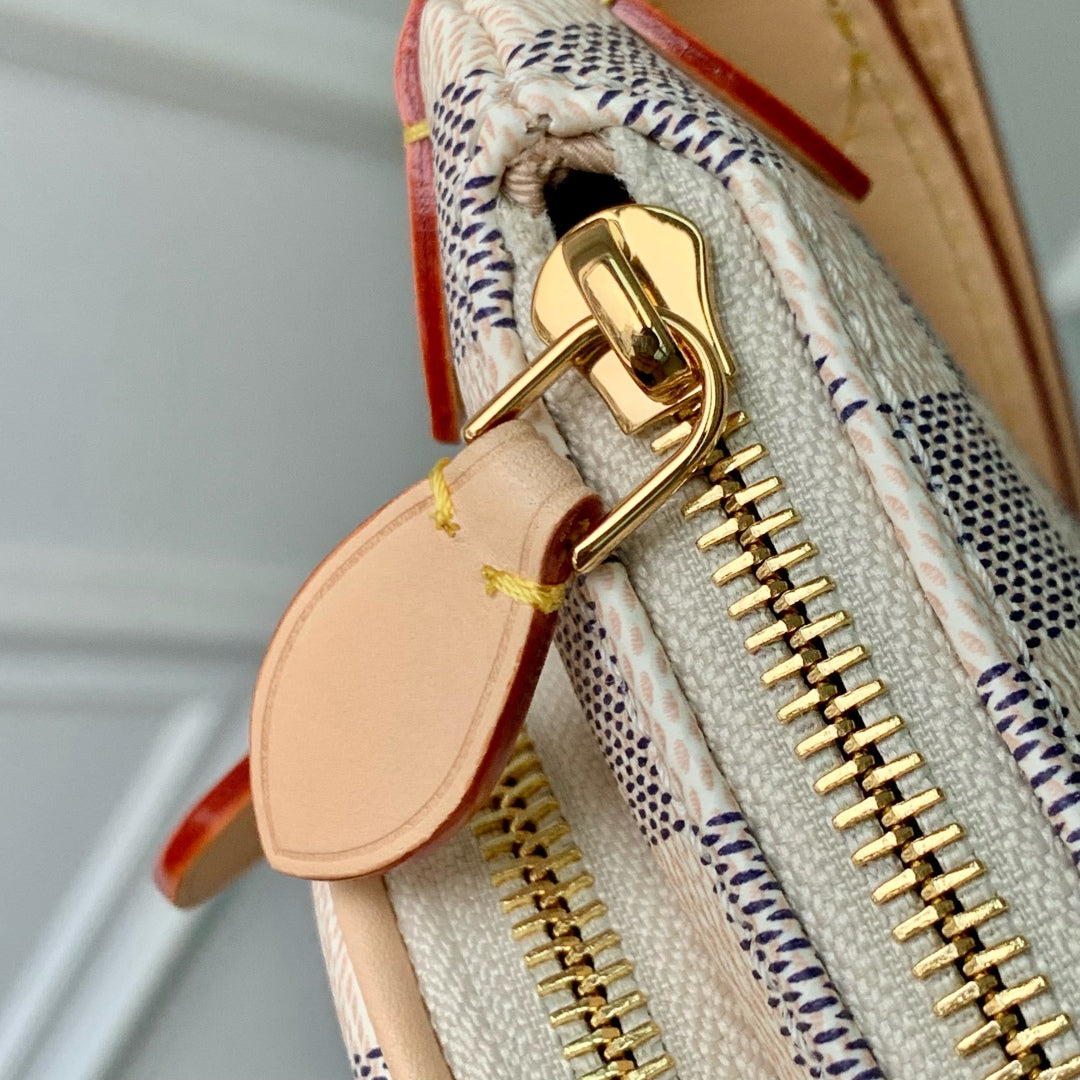 KEEPIT BUMBAG 29 IN WHITE GREY CHECKERBOARD PATTERN DAMIER AZUR COATED CANVAS