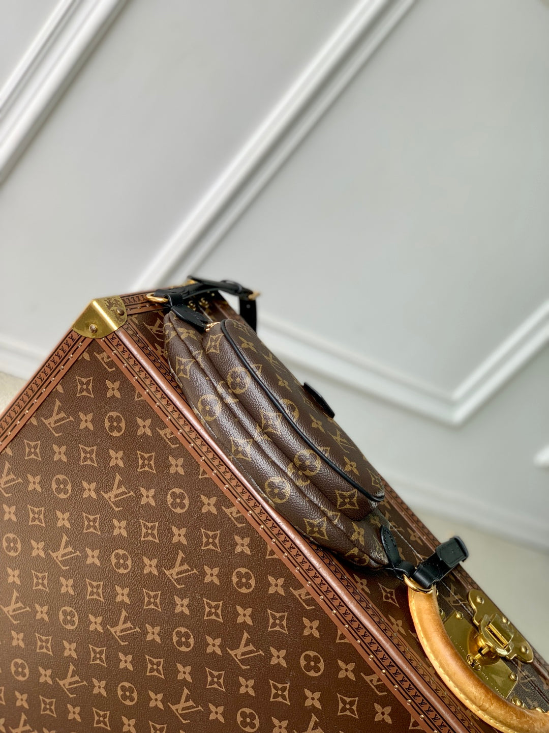 KEEPIT BUMBAG 29 IN BROWN DAMIER AZUR COATED MONOGRAM CANVAS