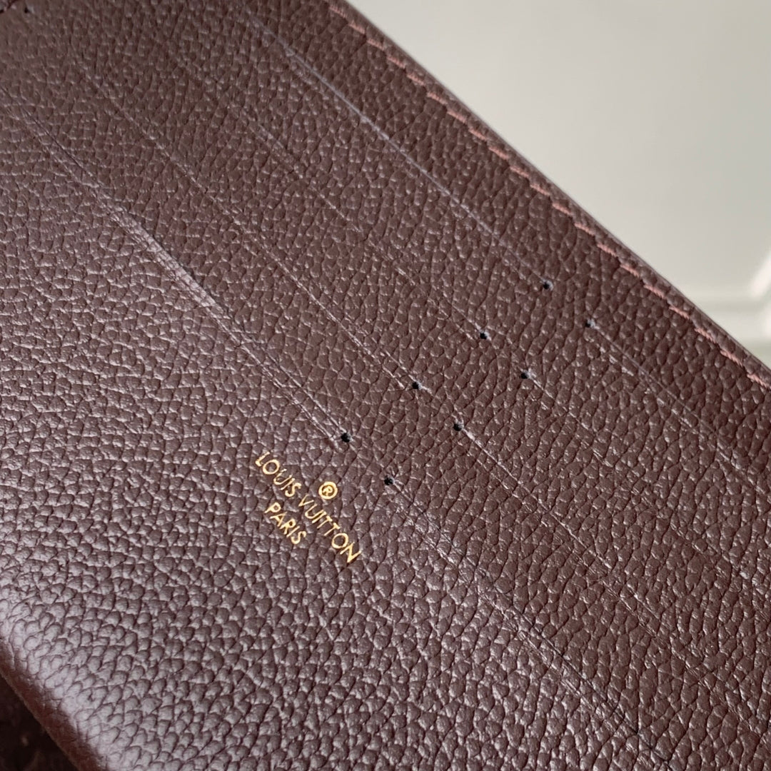 FÉLICIE POCHETTE 21 IN DARK BROWN MONOGRAM EMBOSSED LOGO CALFSKIN