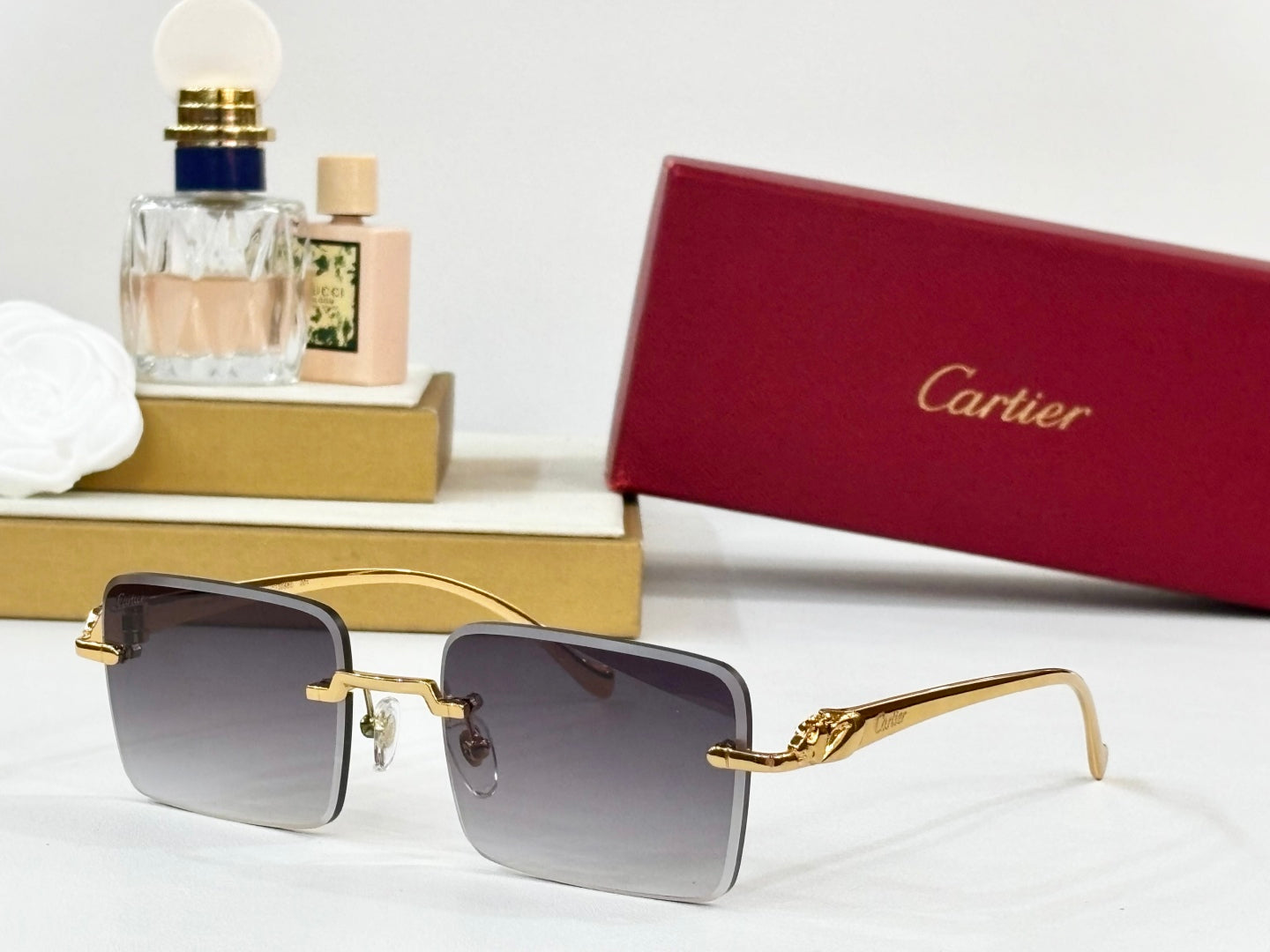 PANTHÈRE RIMLESS SQUARE FRAME SUNGLASSES 564103 IN METAL