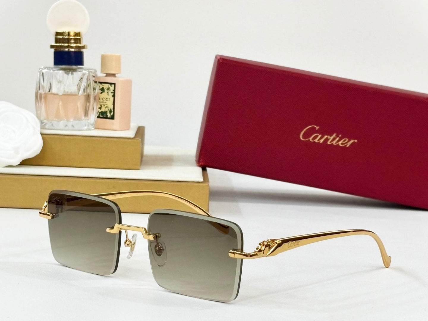 PANTHÈRE RIMLESS SQUARE FRAME SUNGLASSES 564103 IN METAL