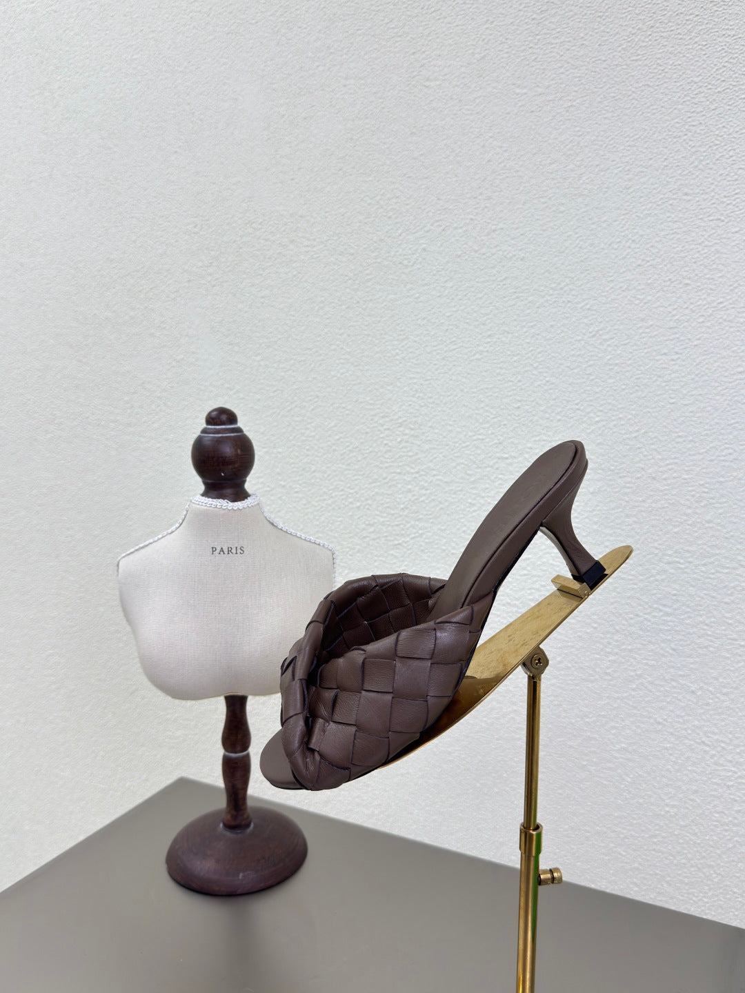 BLINK HIGH 5 CM MULE IN CAROB BROWN INTRECCIATO LEATHER