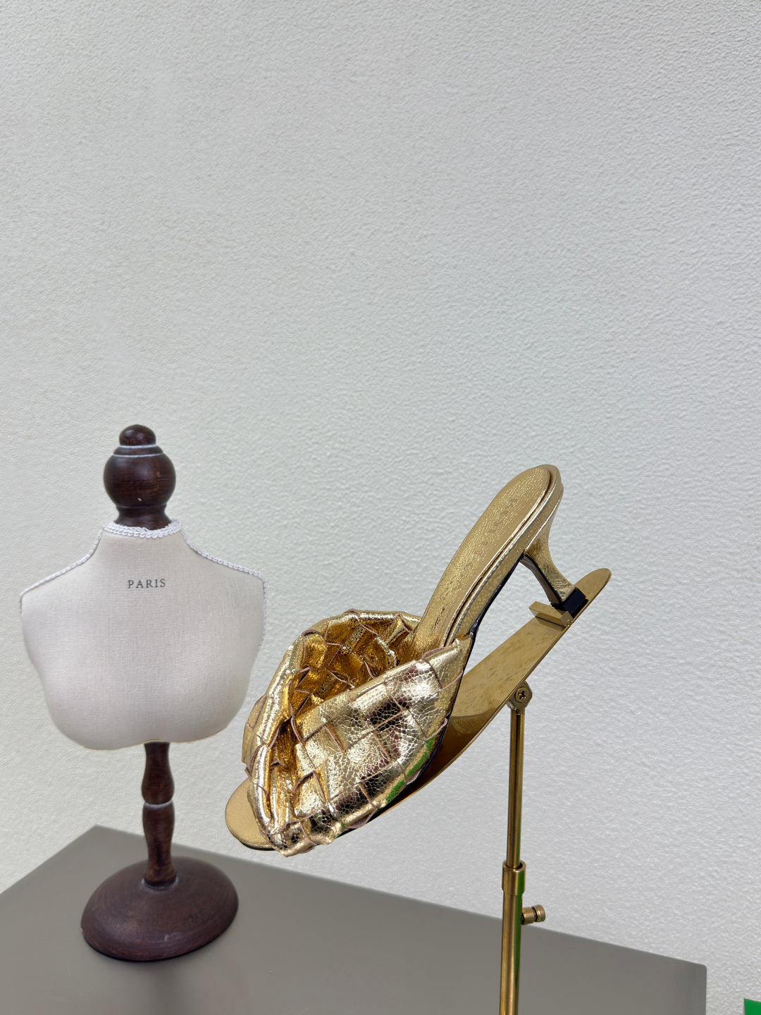 BLINK HIGH 5 CM MULE IN GOLD INTRECCIATO LEATHER
