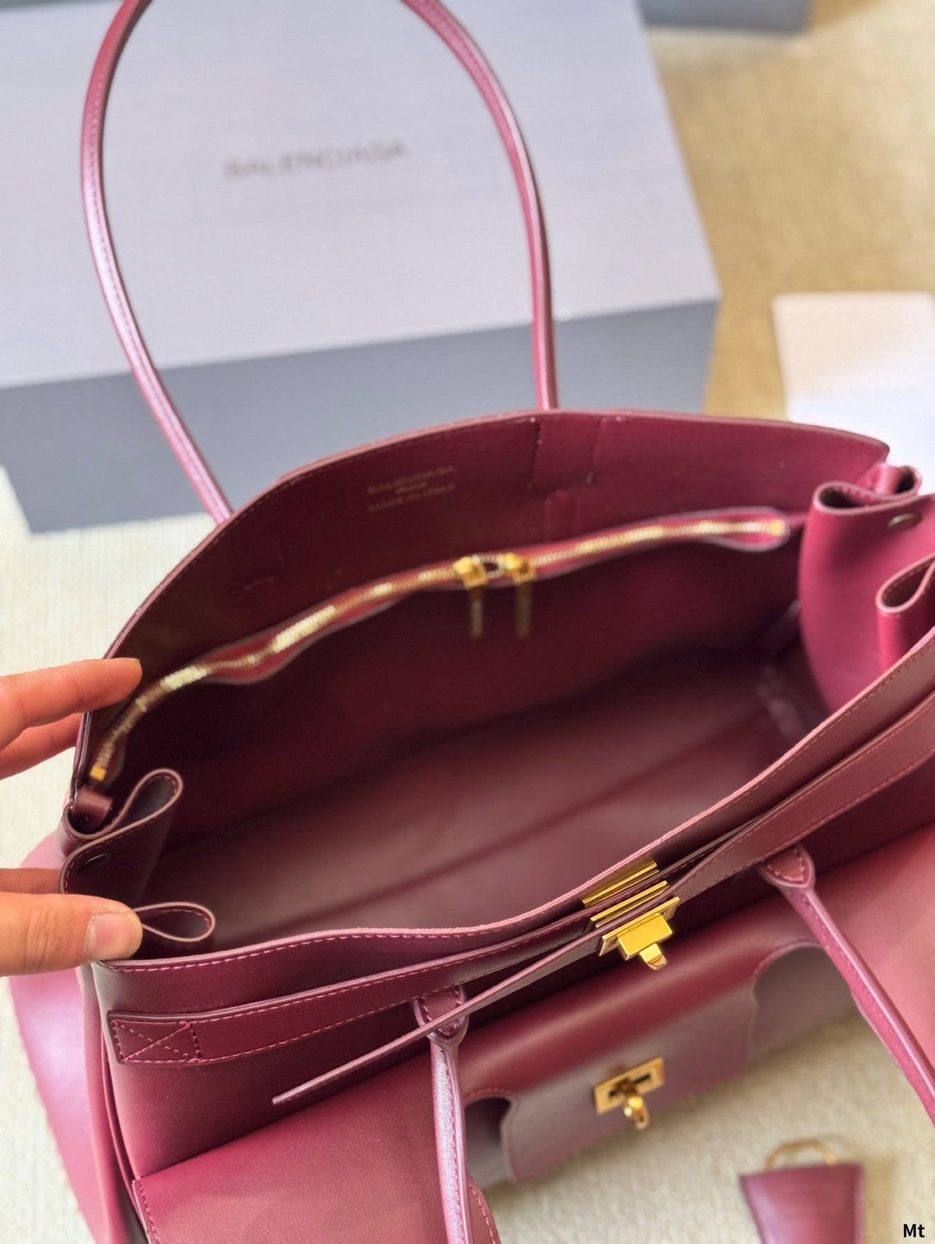BEL AIR CARRY ALL BAG 37 IN BURGUNDY RED NAPPA LAMBSKIN GOLD HARDWARE
