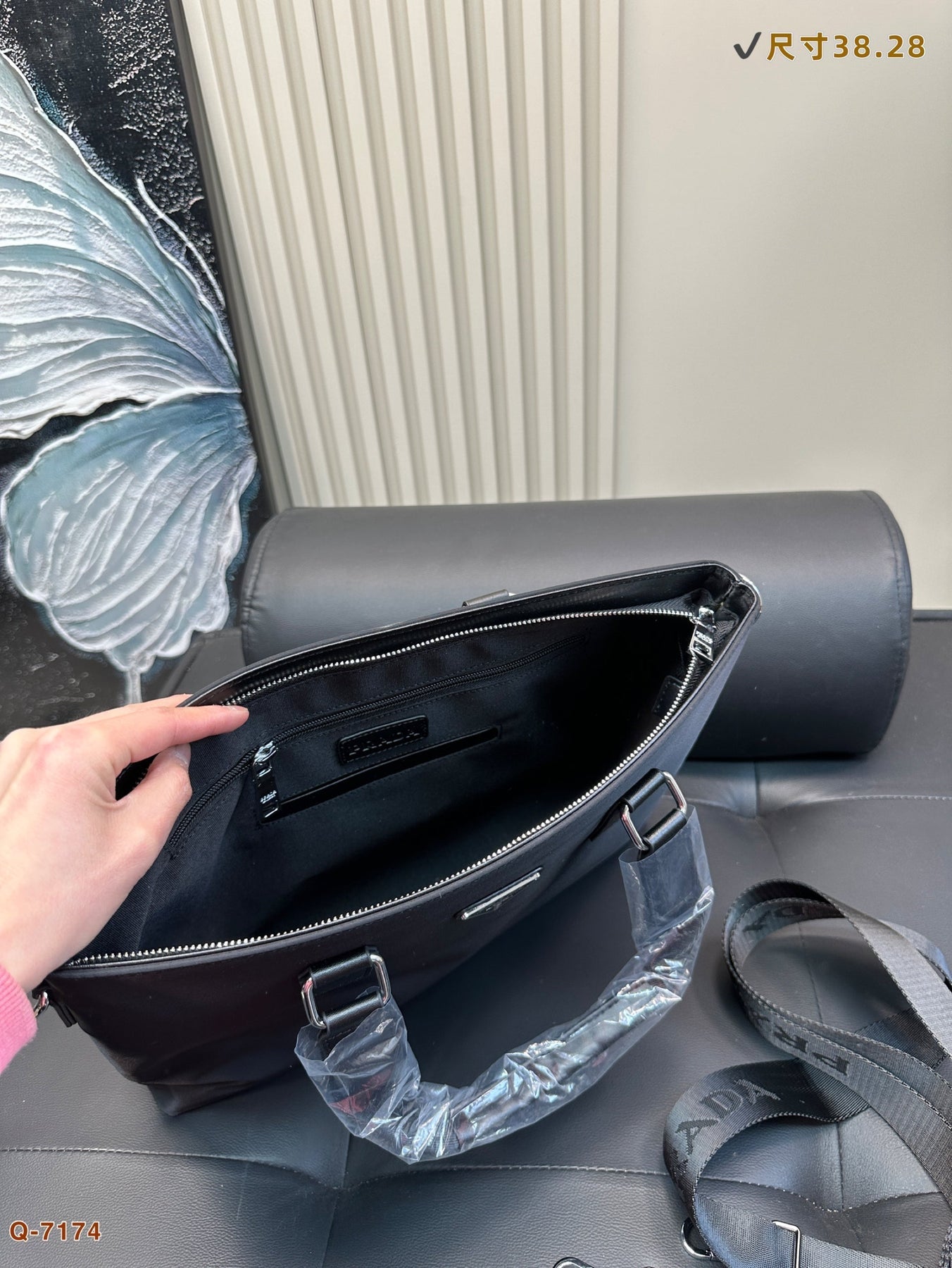 EMBOSSED LOGO BRIEFCASE 38 IN BLACK FABRIC