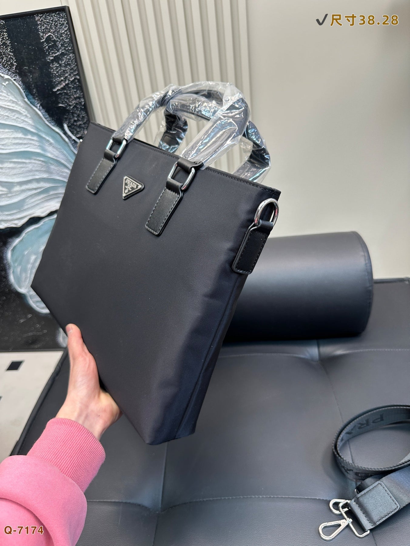EMBOSSED LOGO BRIEFCASE 38 IN BLACK FABRIC