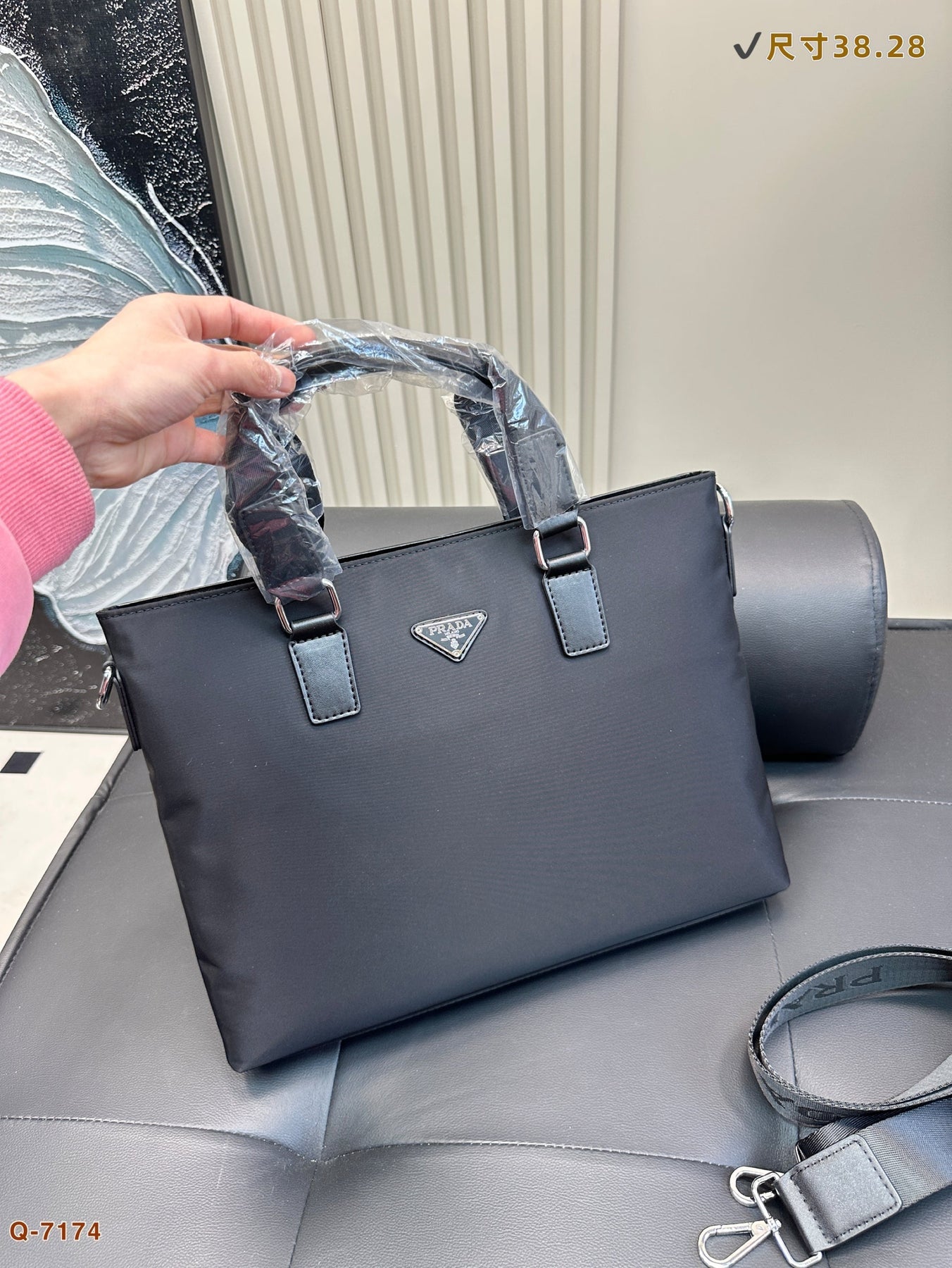 EMBOSSED LOGO BRIEFCASE 38 IN BLACK FABRIC