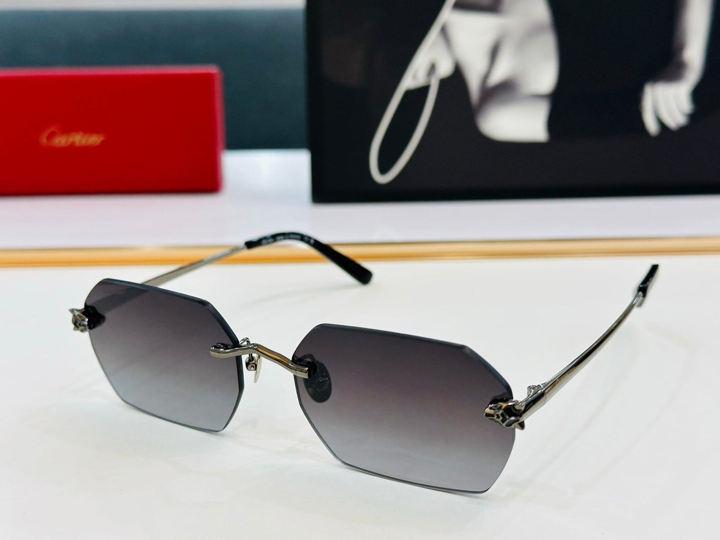 PANTHÈRE RIMLESS GEOMETRIC FRAME SUNGLASSES CT0504S IN METAL