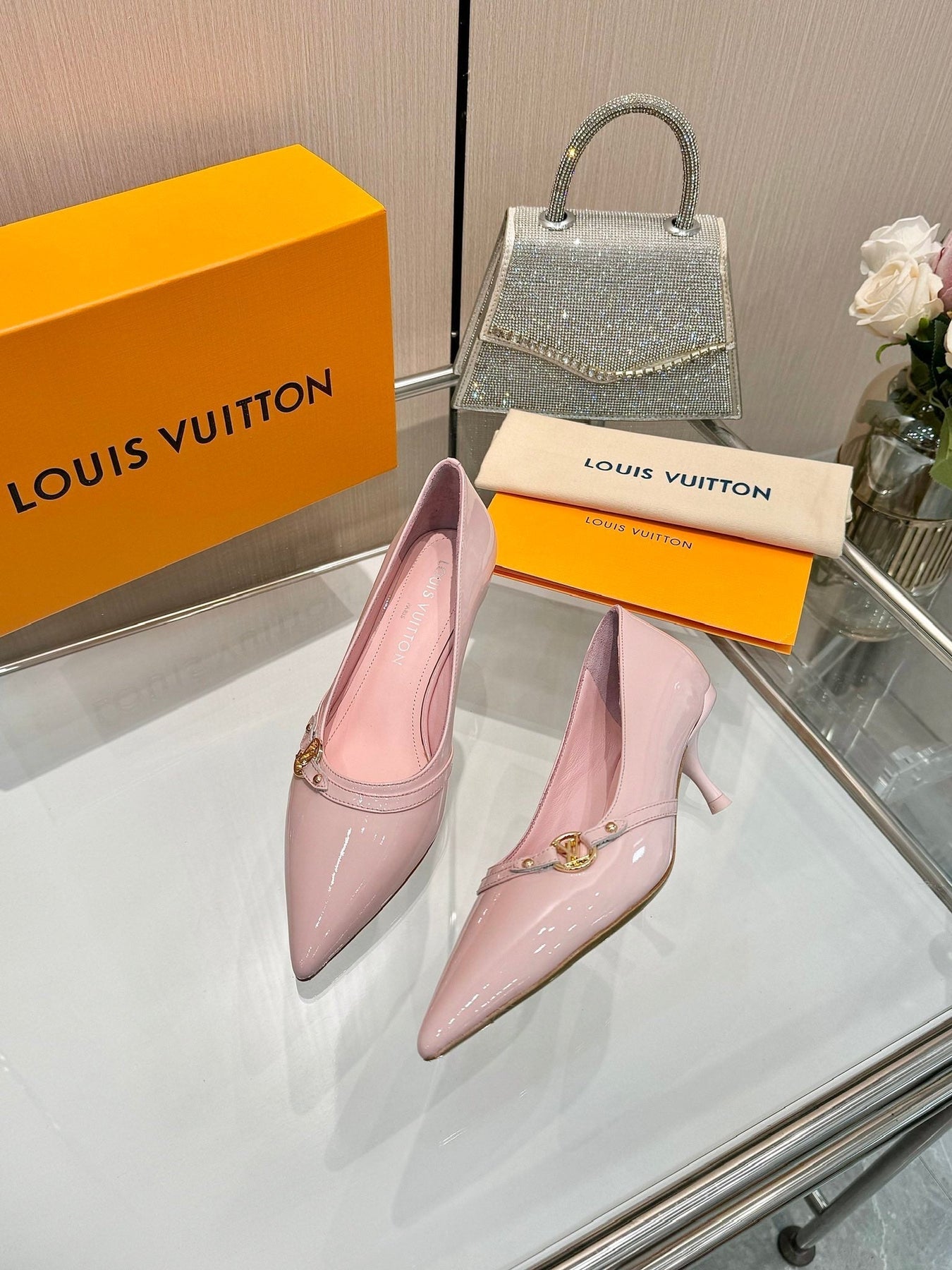 6AM HIGH HEELS 55 MM IN LIGHT PINK PATENT LAMBSKIN