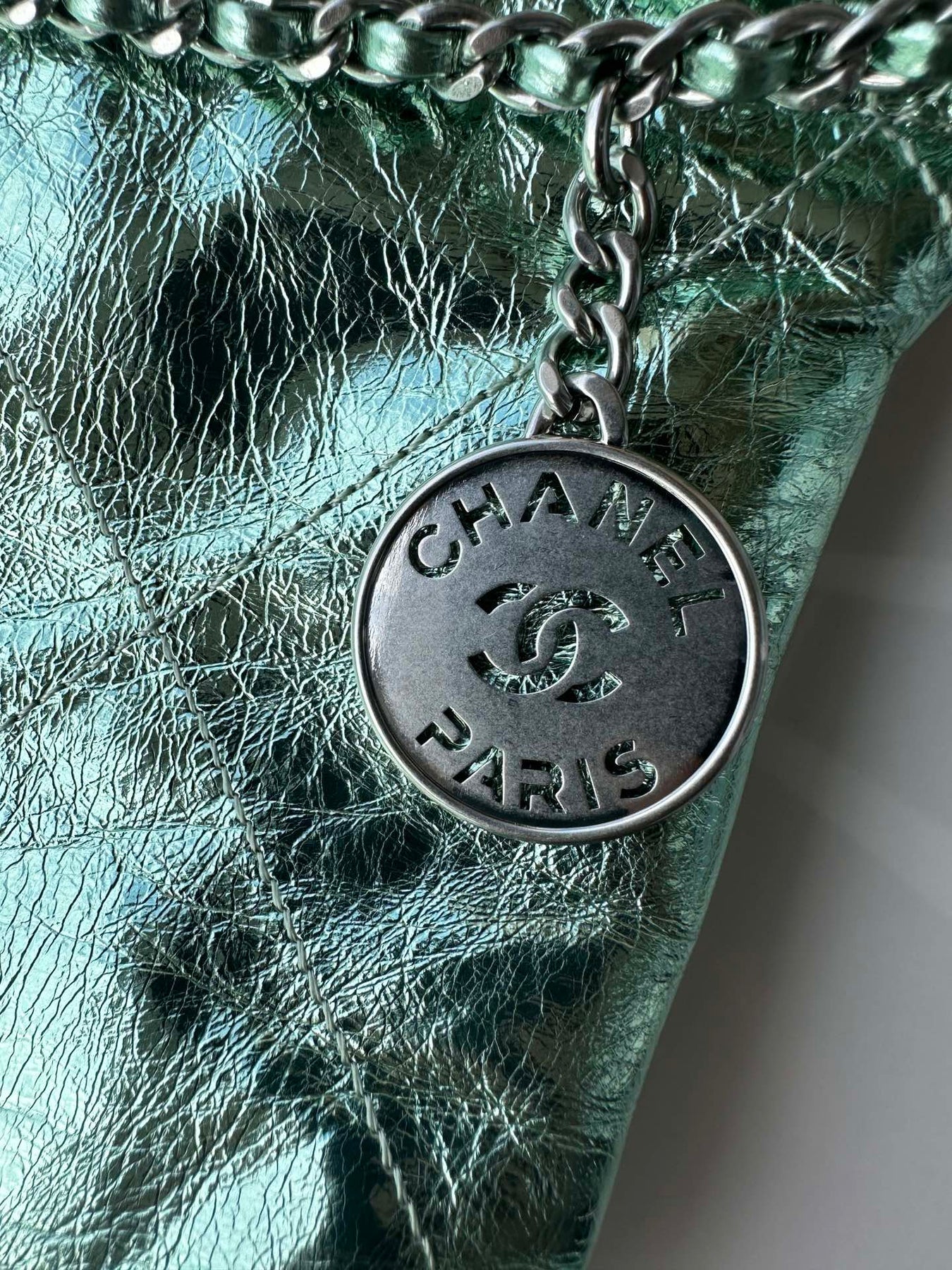 CC MINI 20 BAG IN SEA GREEN METALLIC LAMBSKIN