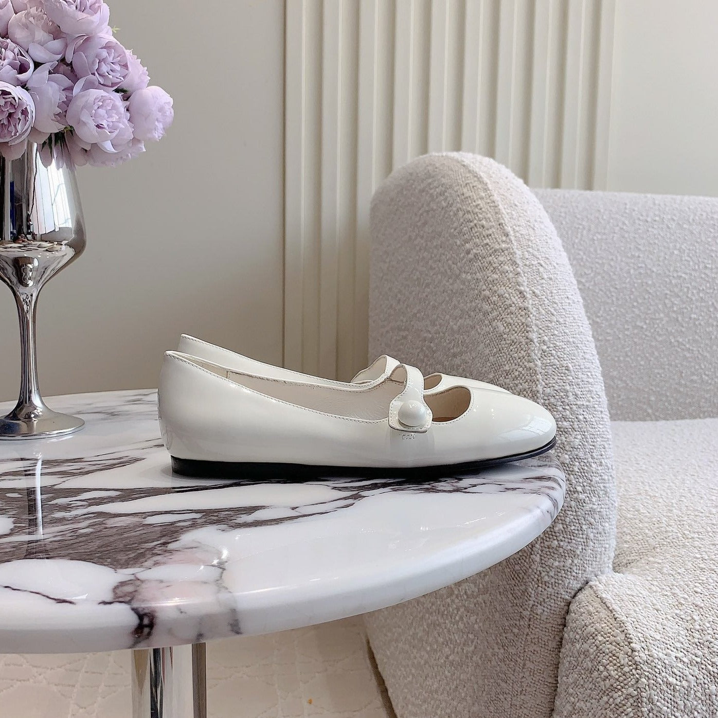 Floral White Ballet Shoes Sheepskin