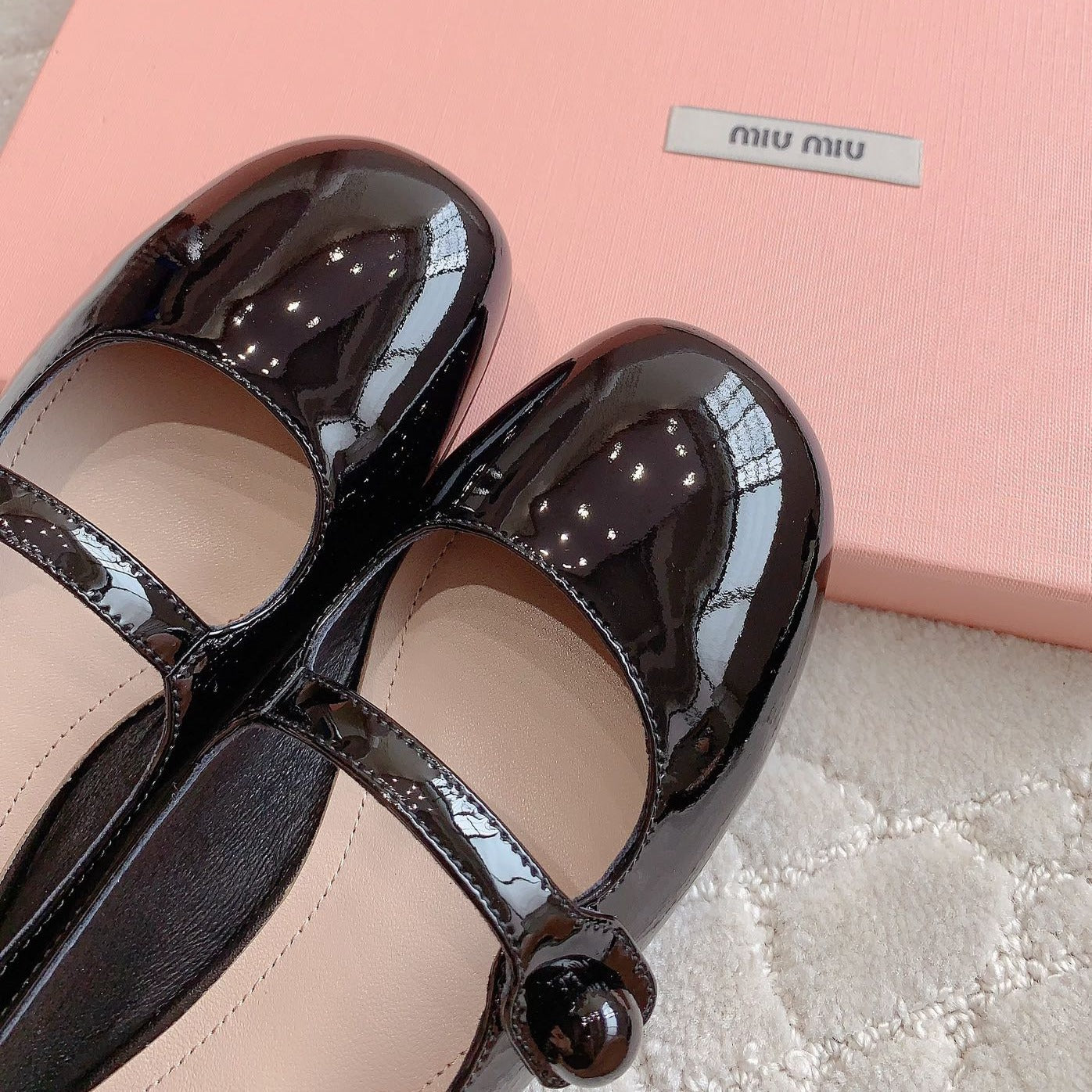 Glossy Black Ballet Shoes Sheepskin