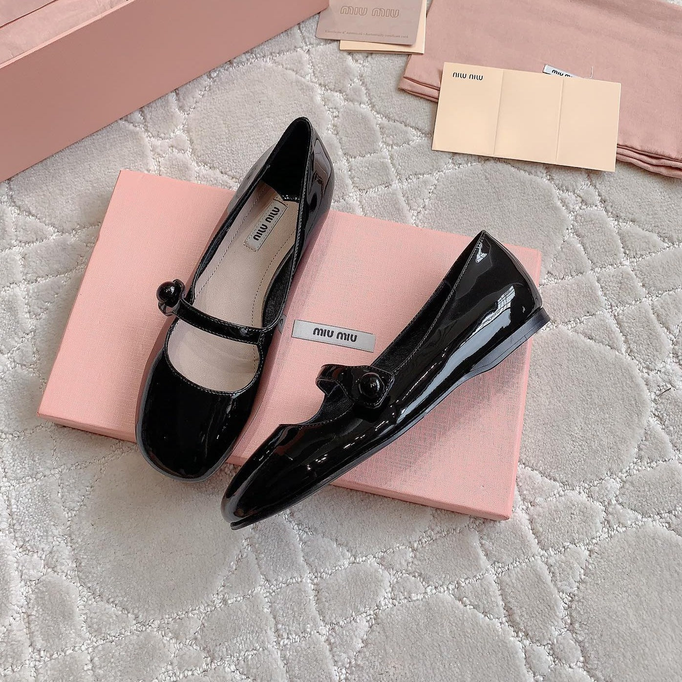 Glossy Black Ballet Shoes Sheepskin