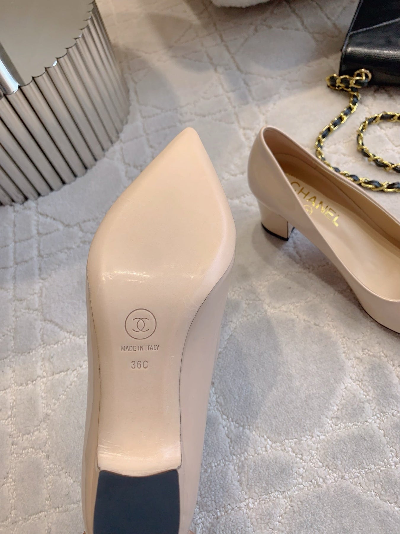 HIGH PUMP 65 MM IN BEIGE CREAM PATENT CALFSKIN