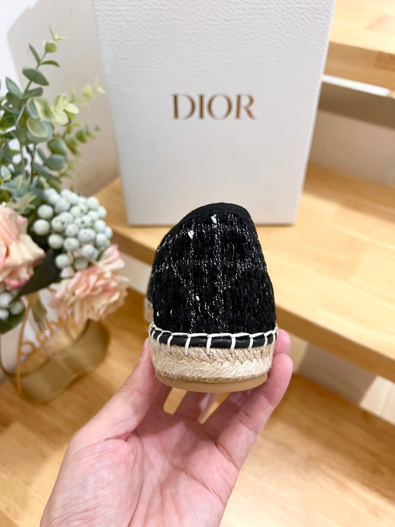 GRANVILLE ESPADRILLE BLACK OBLIQUE EMBROIDERED COTTON