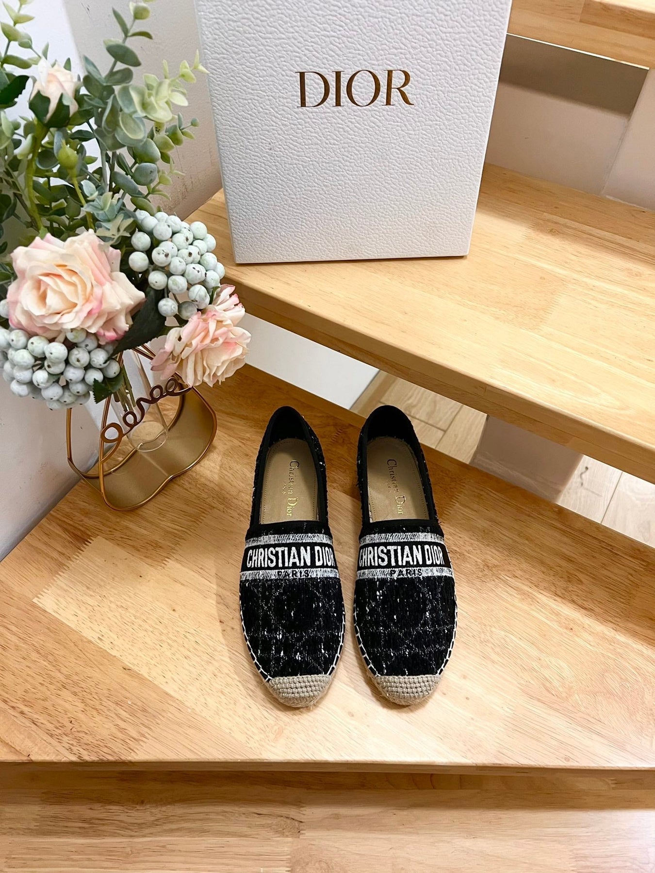 GRANVILLE ESPADRILLE BLACK OBLIQUE EMBROIDERED COTTON