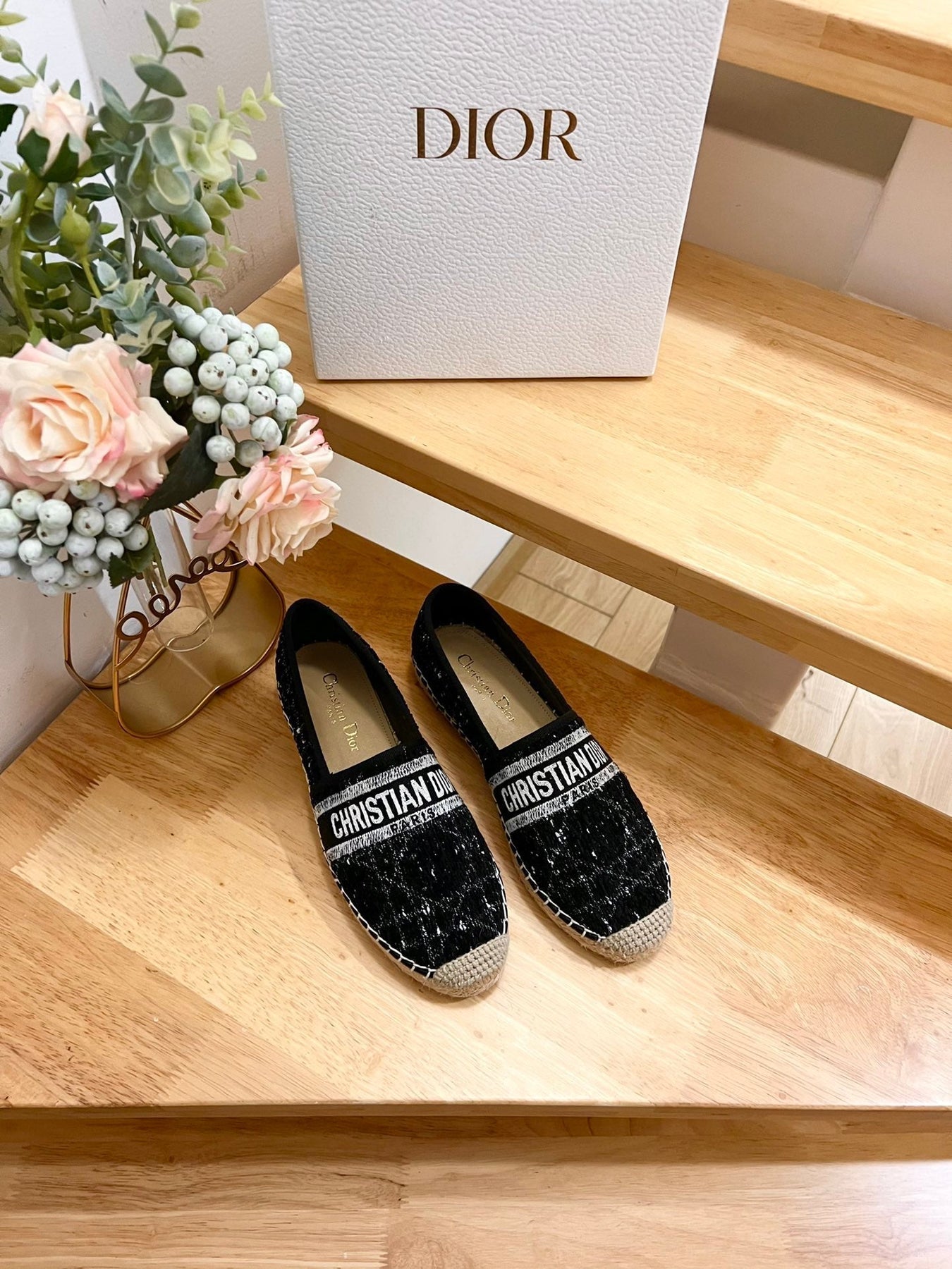 GRANVILLE ESPADRILLE BLACK OBLIQUE EMBROIDERED COTTON