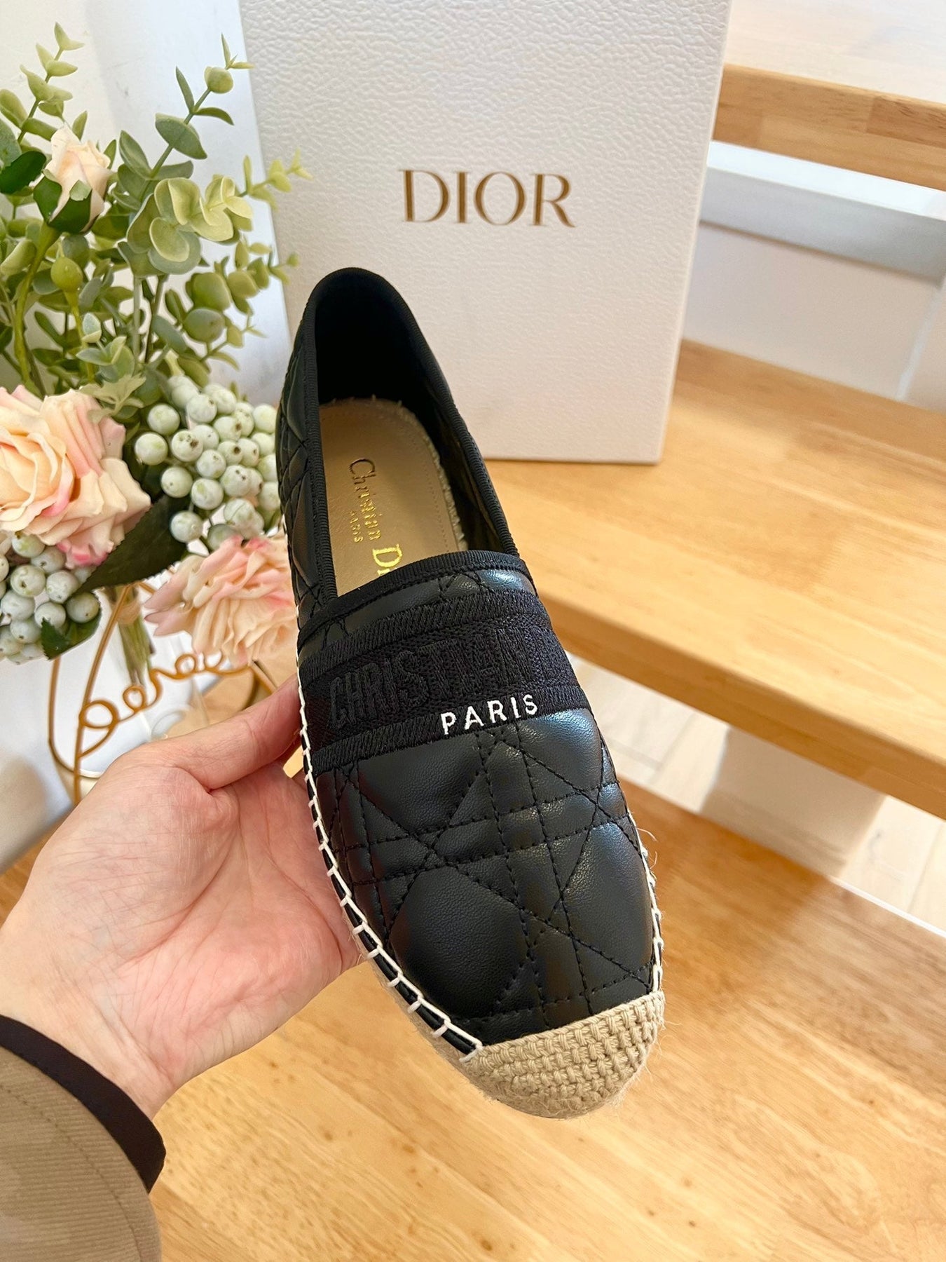 GRANVILLE ESPADRILLE BLACK QUILTED CANNAGE CALFSKIN