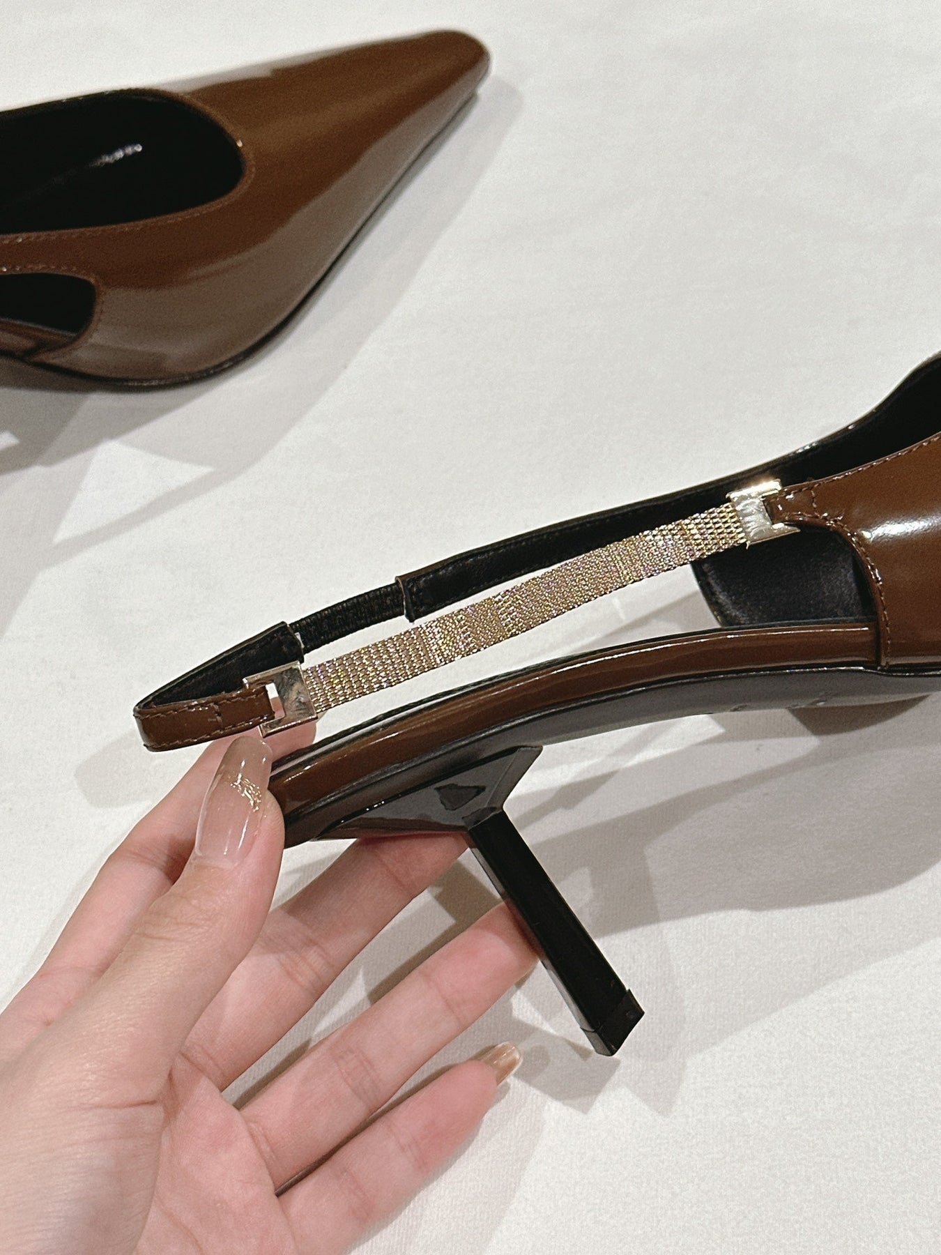 BLAKE SLINGBACK PUMPS 80 IN BROWN PATENT LEATHER