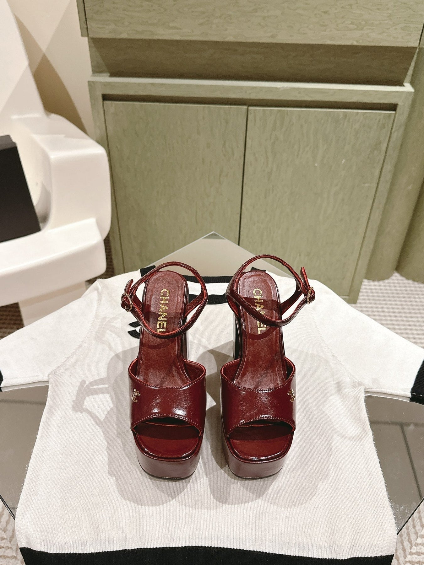 CC HIGH SANDAL WINE RED CALFSKIN