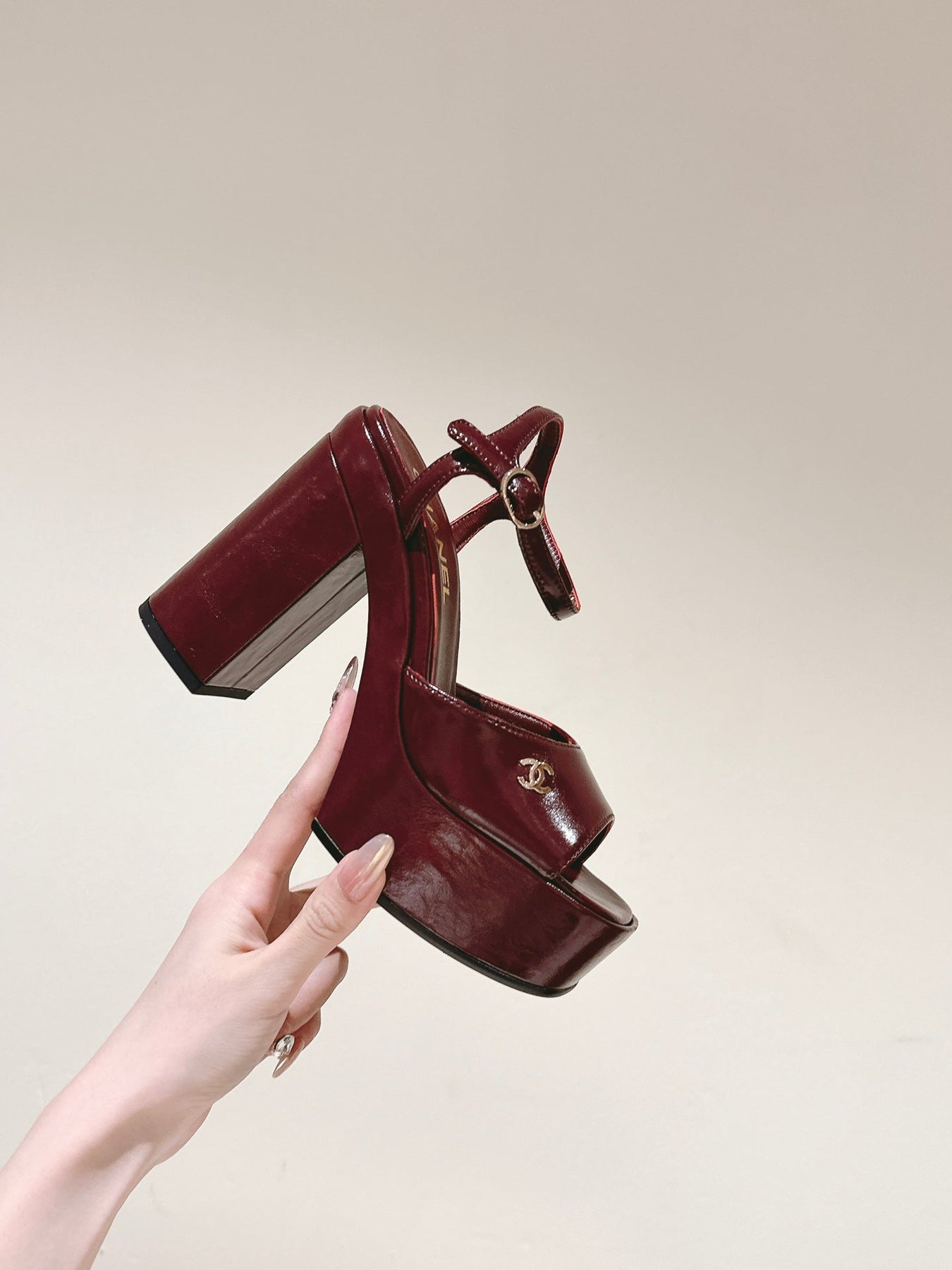 CC HIGH SANDAL WINE RED CALFSKIN